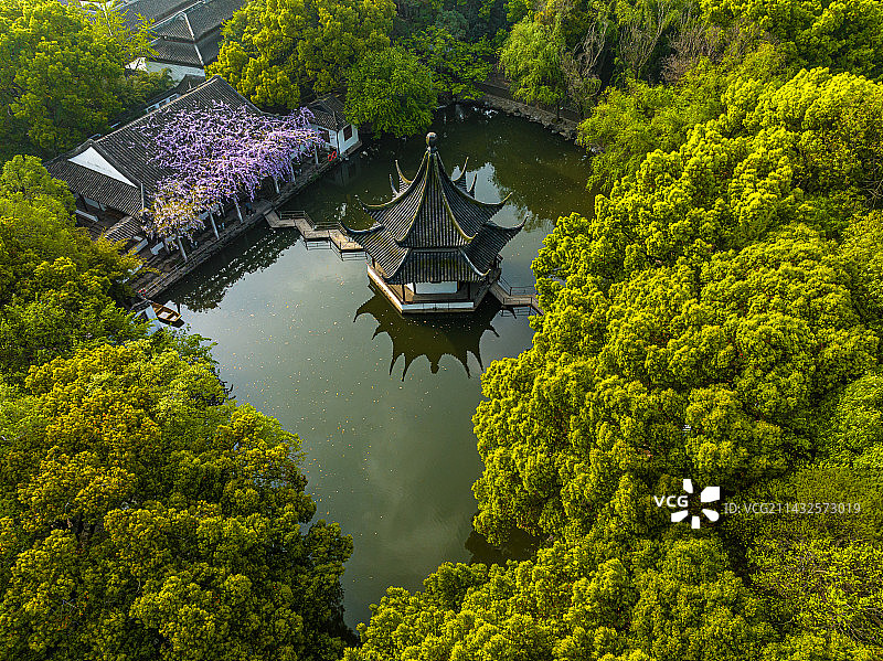 苏州园林，西园，春季航拍图片素材