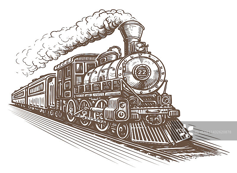 手绘复古火车速写图片素材