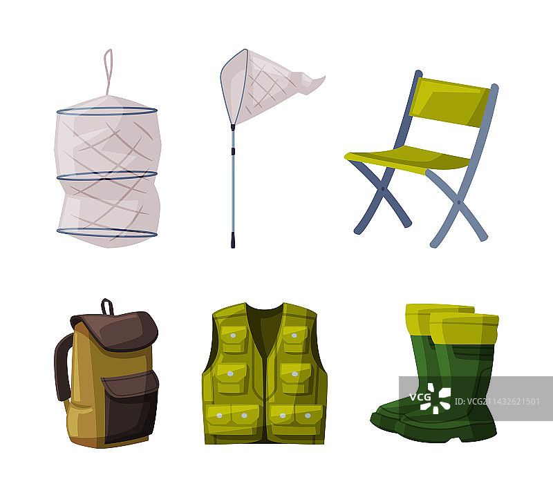 带有渔网的渔具和钓鱼用品图片素材