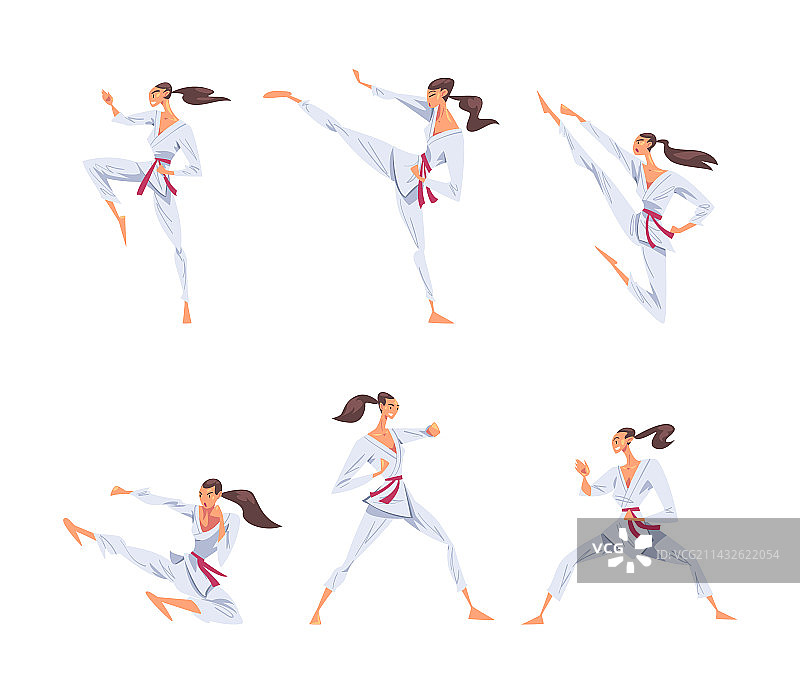 穿白色和服的女子空手道选手正在练习图片素材