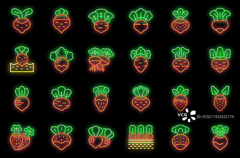 霓虹灯萝卜图标集图片素材