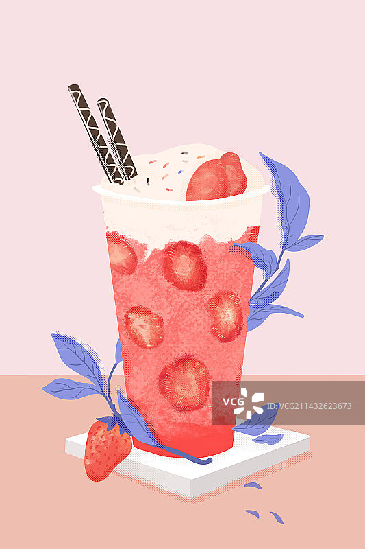 草莓奶茶饮料食品宣传包装插画图片素材