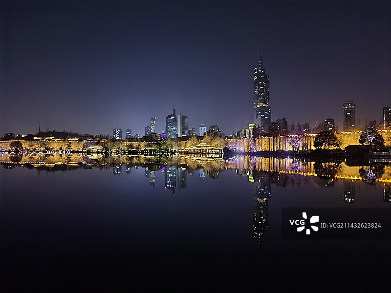 城市风光夜景倒影图片素材