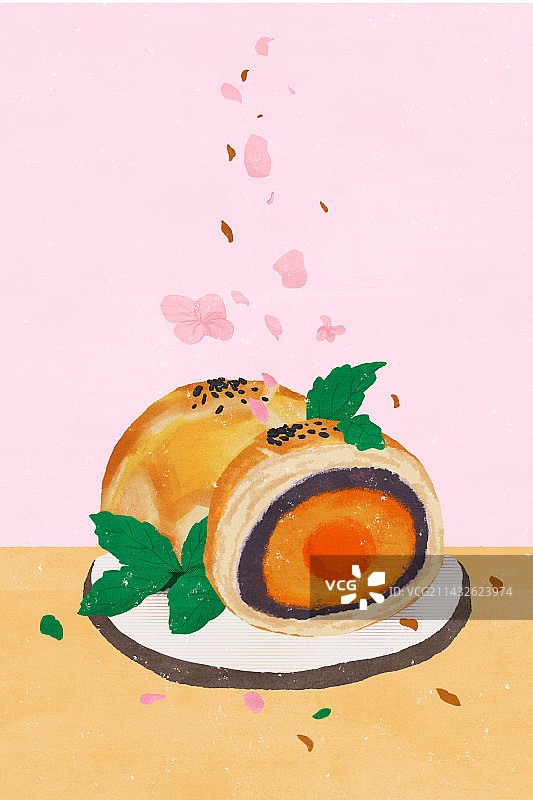 蛋黄酥甜品零食食品宣传包装肌理插画图片素材