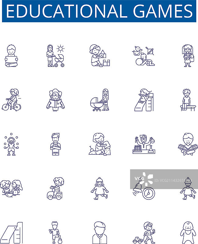 教育游戏线性图标标志集设计图片素材
