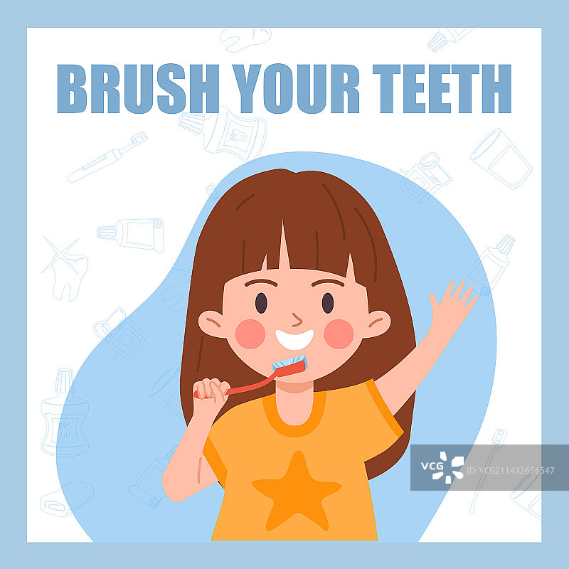可爱小女孩刷牙海报模板图片素材