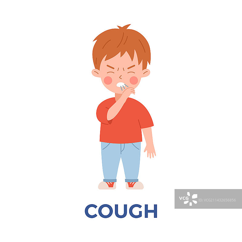 咳嗽的沮丧悲伤男孩扁平风格图片素材