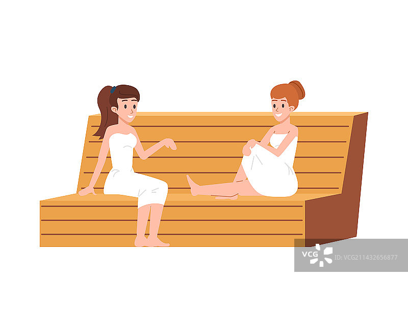 坐在桑拿木板上的快乐女性图片素材