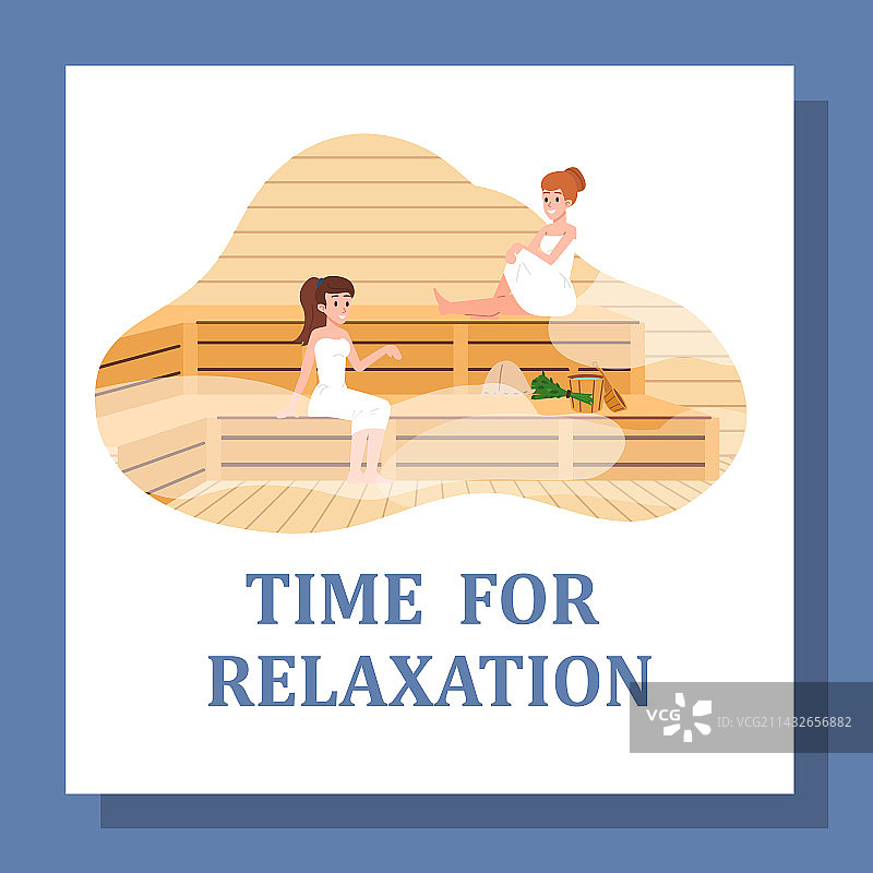 在桑拿房放松的快乐女士广告海报图片素材