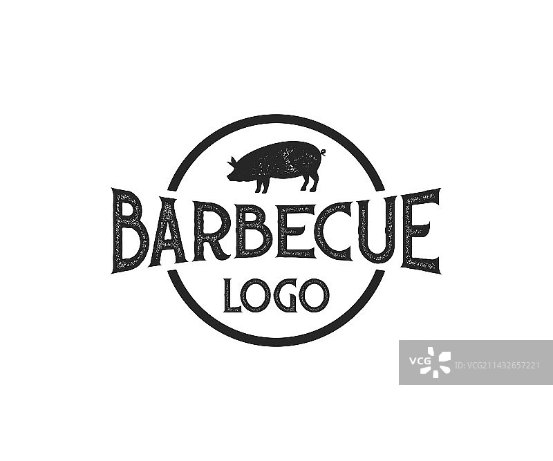 猪烧烤标志和烤架标志设计图片素材