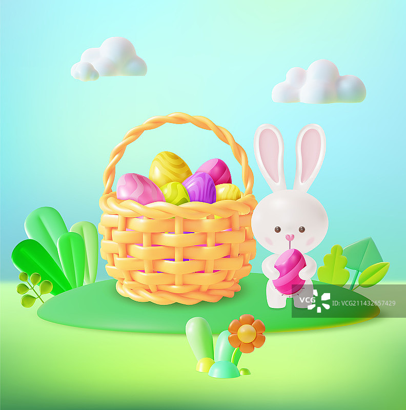 3D快乐复活节橡皮泥卡通风格概念图片素材