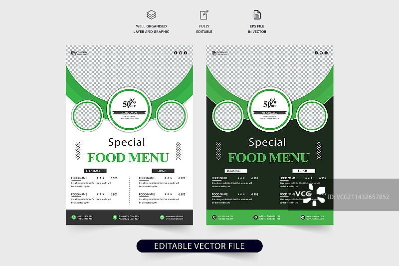 有机食品菜单和餐厅宣传单设计图片素材