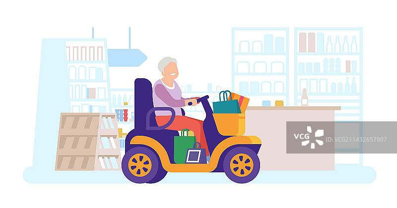 奶奶带着购物袋乘坐电动车图片素材