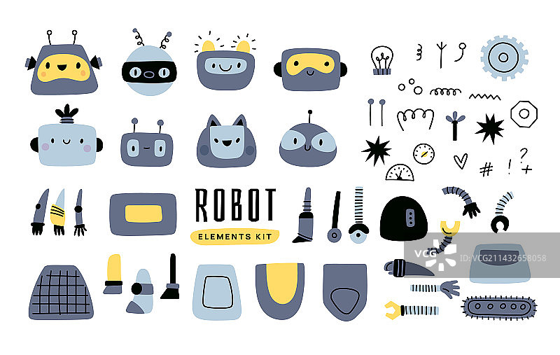 机器人元件套件：有趣的儿童电子人细节图片素材