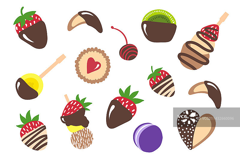 黑巧克力和饼干中的水果图片素材