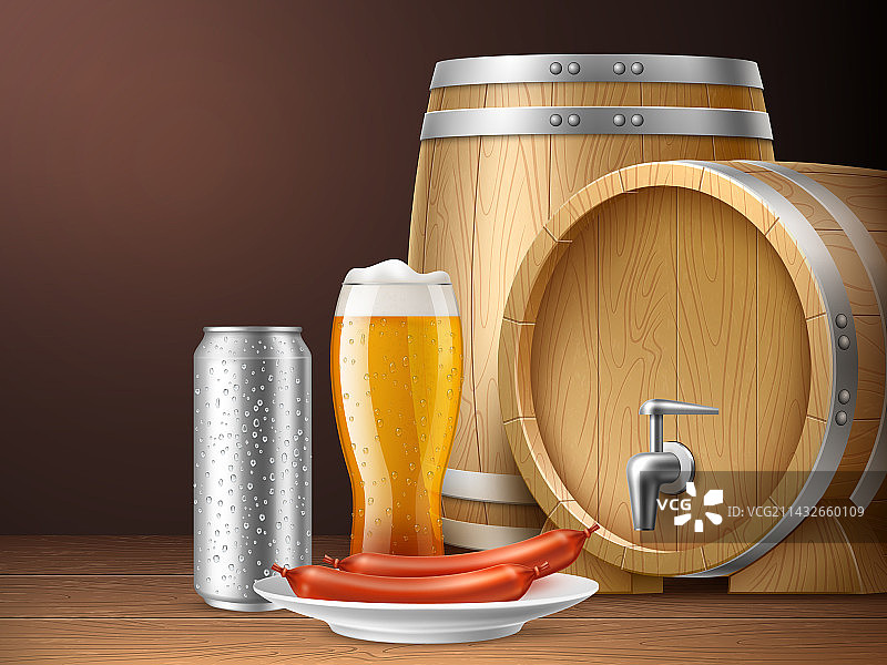 逼真的啤酒桶背景图片素材