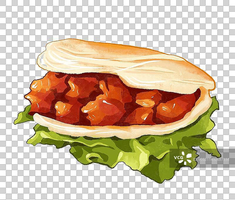 国风国潮肉夹馍美食餐饮手绘插画图片素材
