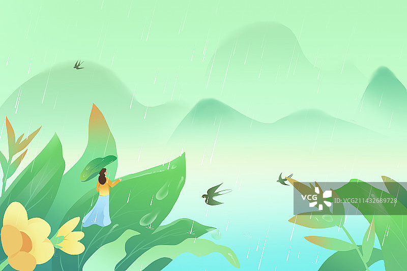 谷雨节气春天绿叶女孩图片素材