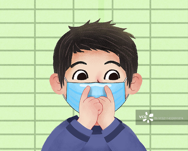 儿童教育-戴口罩时注意方法压紧金属条图片素材