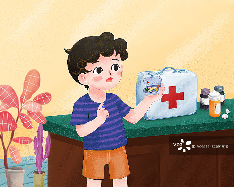 儿童健康教育-不舒服时不能自己决定吃什么药图片素材