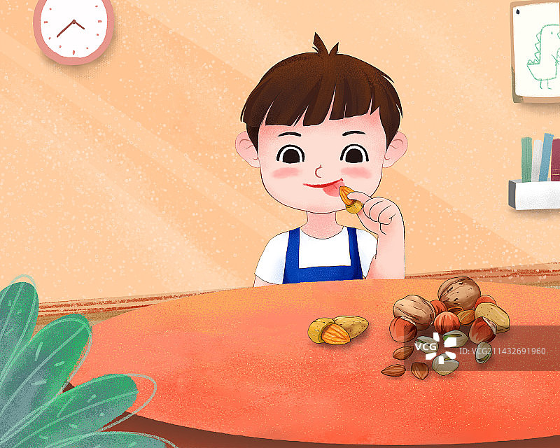 儿童健康教育-适量吃坚果有利身体健康图片素材