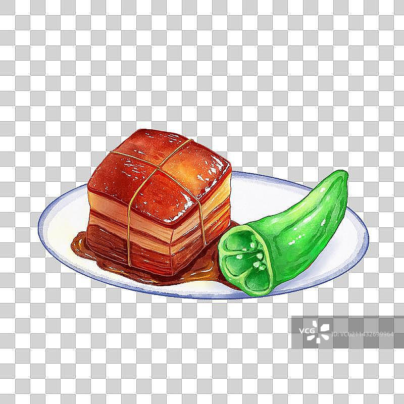 水彩特色美食小吃红烧肉青椒图片素材