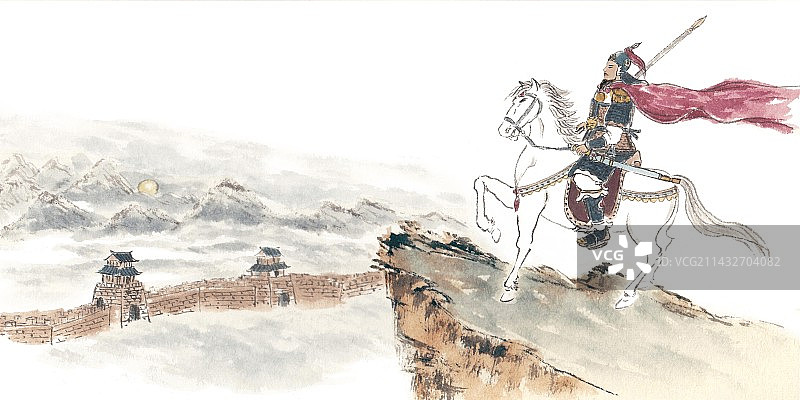 手绘插画中国画古诗词插图出塞图片素材