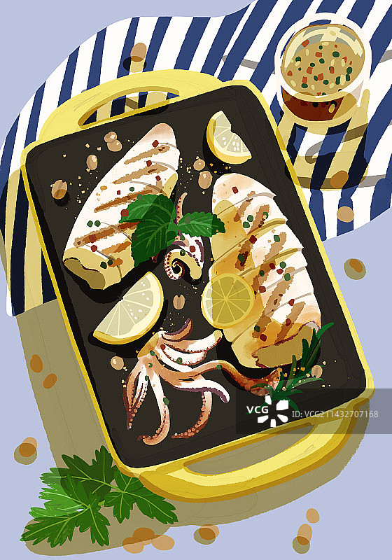 烹饪、食物、健康食品、地中海食物、鱿鱼、柠檬图片素材