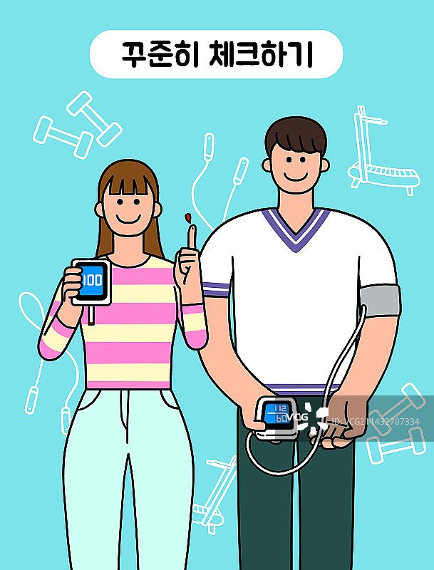 20-30岁的年轻男人，高血压、糖尿病健康管理，血糖仪，血压监测图片素材