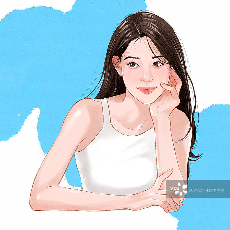 女人，青春，美丽，上半身，医疗美容，化妆刷轻触，水彩，微笑图片素材