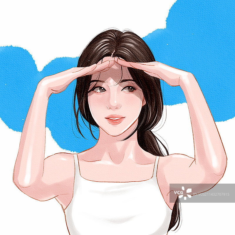 女性面部美容：水彩笔刷与防紫外线图片素材