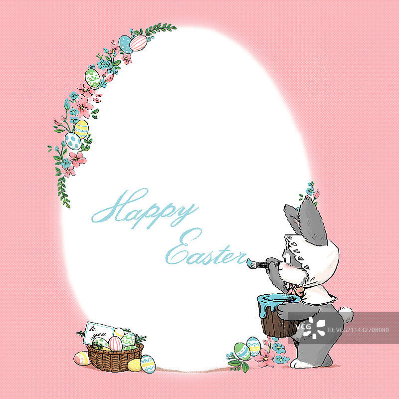 复活节插画：复活节兔子贺卡图片素材