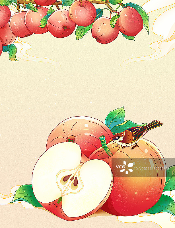 手绘国风苹果包装插画图片素材