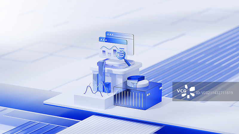 3D渲染蓝色科技风格数据可视化概念插图图片素材