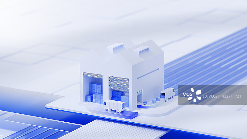 3D渲染蓝色科技风格物流仓储概念插图图片素材