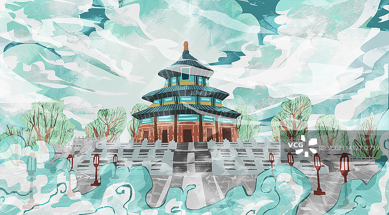 北京天坛插画图片素材