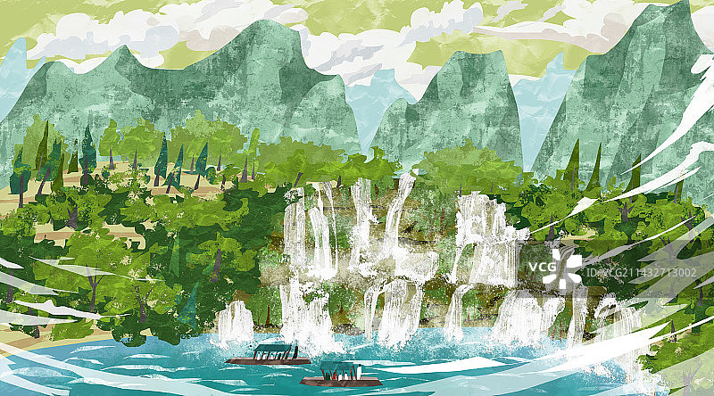 广西德天瀑布插画图片素材