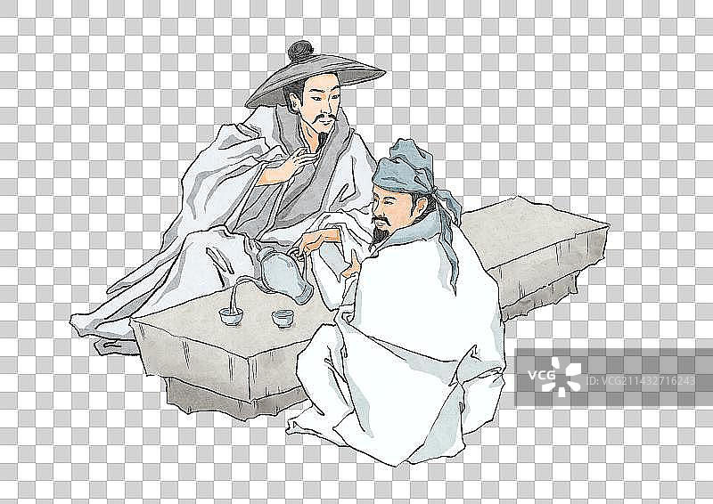 古代水墨国画古典诗歌对酌文人插画元素图片素材
