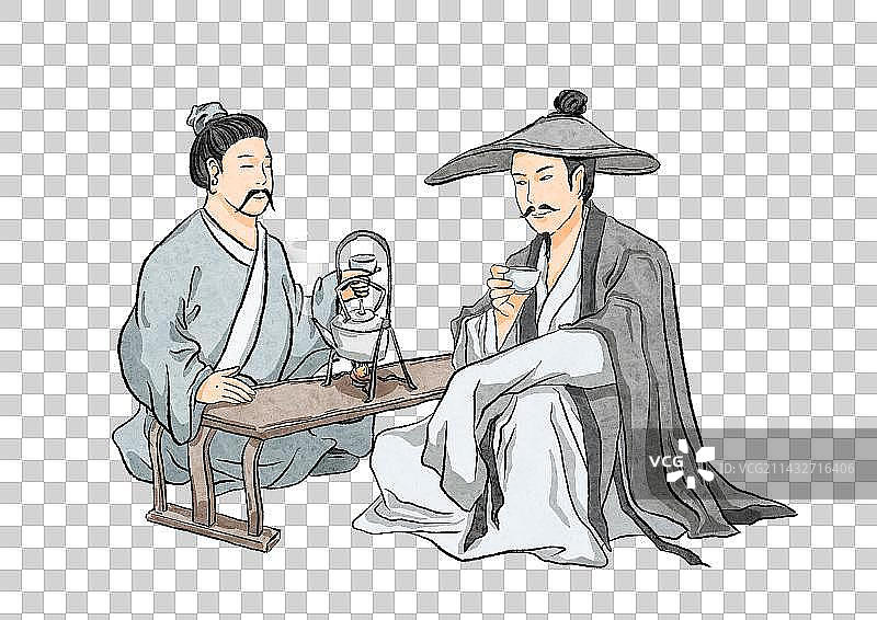 古代水墨国画古典诗歌陶渊明文人插画元素图片素材