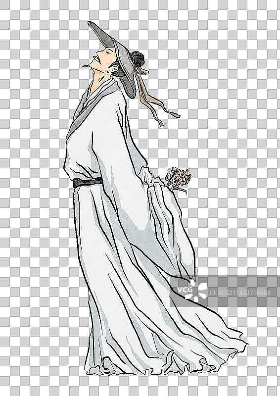 古代水墨国画古典诗歌陶渊明文人插画元素图片素材