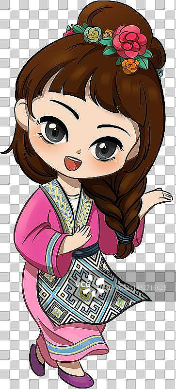 卡通手绘传统壮族服饰女三月三图片素材