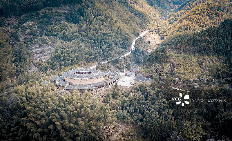航拍福建漳州客家土楼，春节民俗活动图片素材