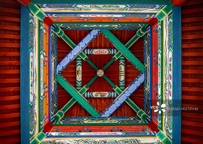 中国非都市风光拍摄主题，明清风格皇家园林风格，长廊栈道步行道路的穹顶，户外白昼无人图像摄影图片素材