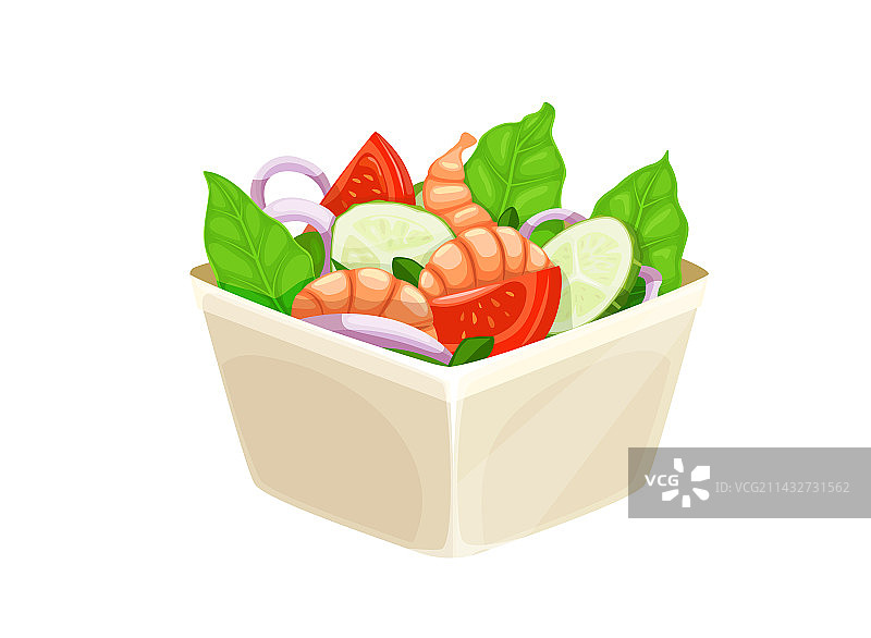 卡通虾仁沙拉菜肴图片素材