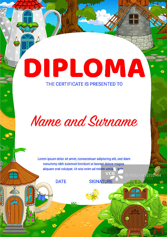 儿童文凭卡通童话房屋建筑图片素材