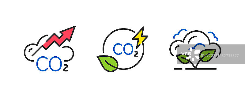 零排放线性图标集二氧化碳图片素材