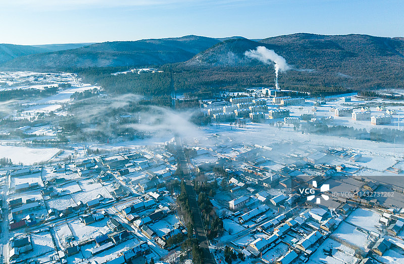 冬季黑龙江漠河市北极村自然风光航拍图片素材