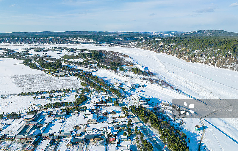 冬季黑龙江漠河市北极村自然风光航拍图片素材