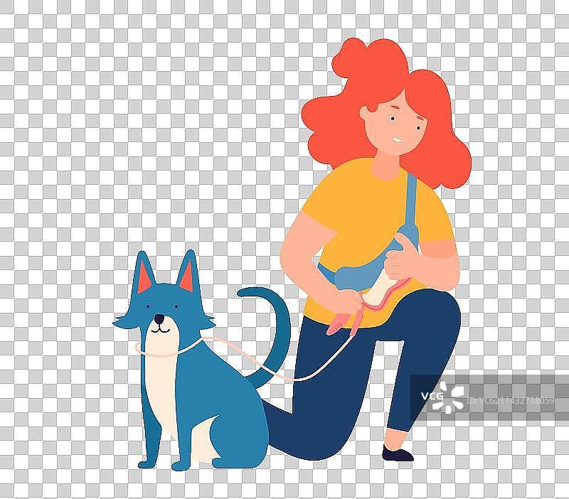 遛狗插图运营插画可爱小狗图片素材