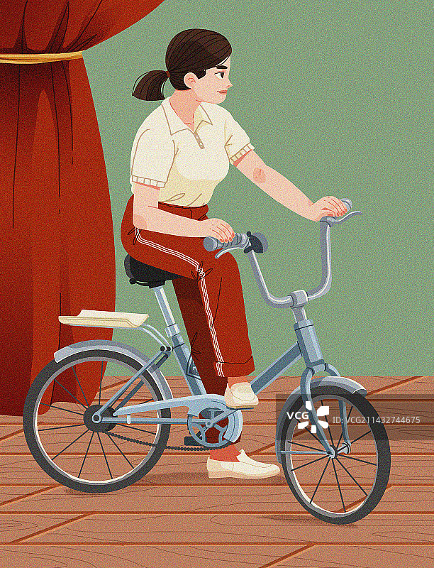 女工的自行车图片素材